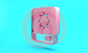 Pink User manual icon isolated on turquoise blue background. User guide book. Instruction sign. Read before use