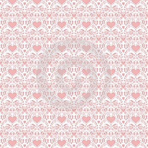 Pink valentine hearts folk art seamless background