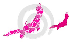 Pink Valentine Mosaic Map of Honshu Island