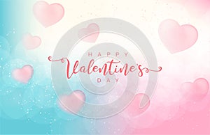Pink Valentine`s Day background with 3d hearts on red. Vector illustration. Cute love banner