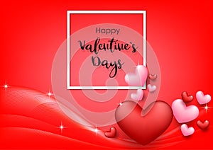 Pink Valentine`s Day background with hearts on red. Vector illustration. Cute love banner or greeting card