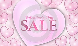 Pink Valentine`s Day Sale Background Illustration with Light Pink Hearts