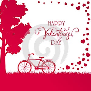 Pink Valentines Background with Bicycle and Hearts