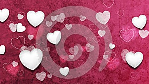 Pink Valentines Day grunge abstract motion background with white hearts