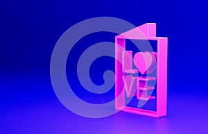 Pink Valentines day party flyer icon isolated on blue background. Celebration poster template for invitation or greeting