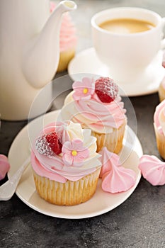 Pink vanilla and raspberry cupcakes