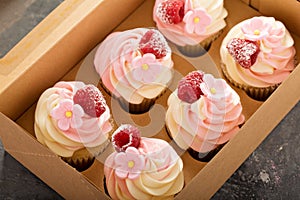 Pink vanilla and raspberry cupcakes