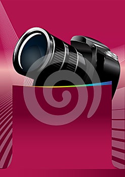 Pink vector background with DSLR Camera