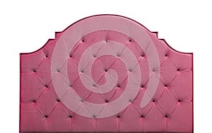 Pink velvet bed headboard isolated on white