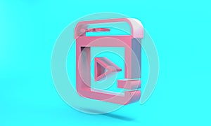 Pink Video advertising icon isolated on turquoise blue background. Concept of marketing and promotion process