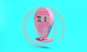 Pink Video chat conference icon isolated on turquoise blue background. Online meeting work form home. Remote project