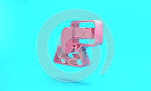 Pink Video chat conference icon isolated on turquoise blue background. Online meeting work form home. Remote project