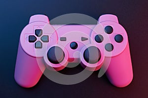 Pink video game controller, joystick for game console isolated on black background