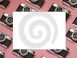 Pink vintage camera pattern with copy space