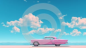 Pink Vintage Car Under Blue Skies - Photorealistic Rendering