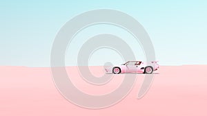 Pink Vintage Sports Car Desert Sand Blue Sky Sunny Road Trip Rest Break Isolated Driving Pastel Serene Tranquillity photo