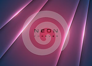 Pink violet glow line abstract minimal neon background, vector glowing straight line. Bright wall illuminated with led lamp.