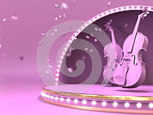 Pink violine on estrada stage concept. 3d render photo