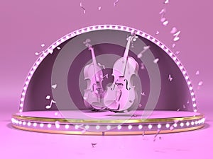 Pink violine on estrada stage concept. 3d render photo