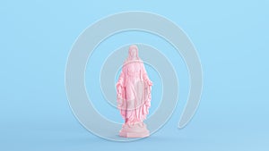 Pink Virgin Mary Woman Religious Holy Mother Modern Kitsch Statue Blue Background Front View