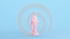 Pink Virgin Mary Woman Religious Holy Mother Modern Kitsch Statue Blue Background Quarter View