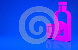 Pink Vodka with pepper and glass icon isolated on blue background. Ukrainian national alcohol. Minimalism concept. 3d