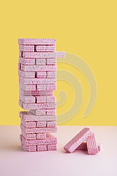 Pink Wafer Biscuit Building Block Removal Game