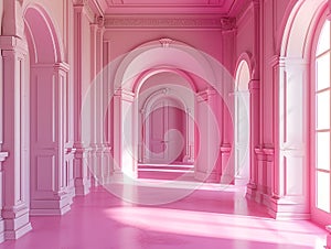 pink wall background with scenic door, Barbie style, Barbie backdrop ,