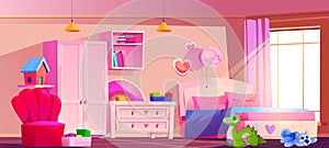 Pink wall kid bedroom interior cartoon background