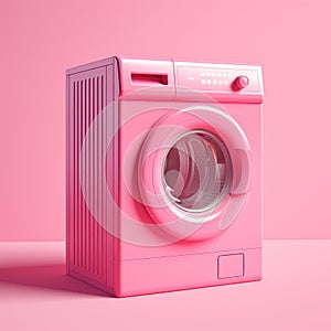 Pink washing machine on pink background