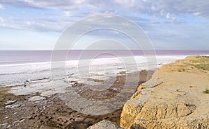 Pink water of the Sivash bay, Kherson region, Ukraine