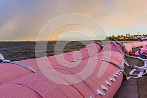 Pink water tube against the storm at Roskilde fjord
