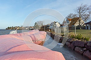 Pink water tube against the storm Urd in Frederikssund, Denmark