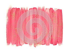 Pink watercolor brush strokes with gold glitter