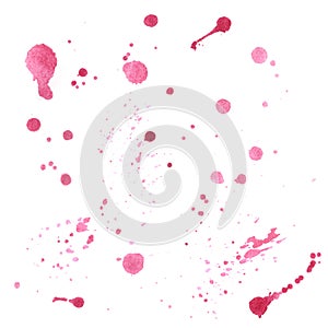 Pink watercolor dots, smears, swabs, strokes, hand painted illustration photo