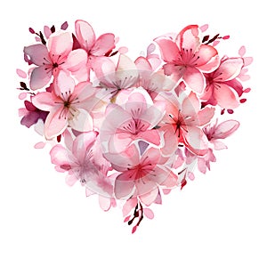 Pink Watercolor Floral Heart Illustration on White Background. Generative AI