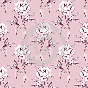 Pink watercolor floral seamless pattern