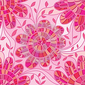 Pink watercolor flower swirl connect seamless pattern