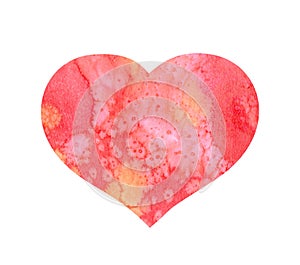 Pink watercolor heart for Valentine day with water color texture - paint splashes, brush strokes, drops