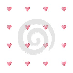 Pink watercolor hearts on white background. Valentine day seamless pattern. Cute love illustration