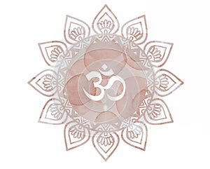 Pink Watercolor mandala Om Aum Symbol photo