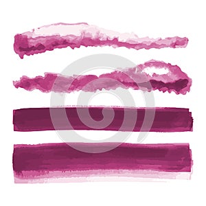 Pink watercolor shapes, splotches, stains, paint brush strokes. Abstract watercolor texture backgrounds set.