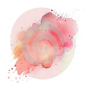 Pink watercolor splash blot splatter stain round pattern. Rose pink elegance watercolor brush stroke, circle. Beautiful trendy