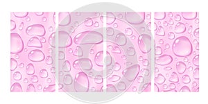 Pink waterdrop story background set. Condensate serum or essence drops. Cosmetic ad banner.