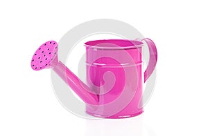 Pink watering can over white background