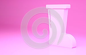 Pink Waterproof rubber boot icon isolated on pink background. Gumboots for rainy weather, fishing, gardening. Minimalism