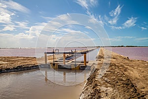 Pink waters and blue sky photo