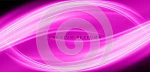 Pink waves showing fresh scent of perfume. Soft blue curved lines of fresh smell. 3D vector glossy waves.
