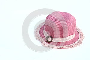 Pink weaving hat on white background