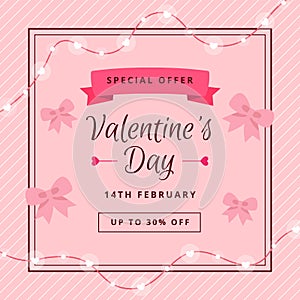 Pink web backdrop for Valentines Day sale. Spe ial offer with hearts decorations and place for text.